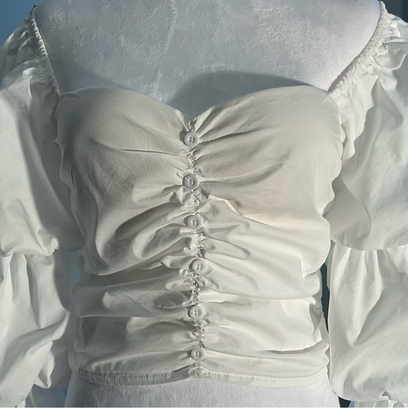 Lizette Collection Medium Ivory Low Cut Corset Blouse with Tiered Bishop Sleeves - Picture 8 of 16